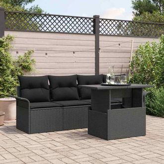 vidaXL Vidaxl - Conjunto De Sof&aacute; De Jard&iacute;n Con Coj&iacute;n 5 Pcs Negro Polirat&aacute;n
