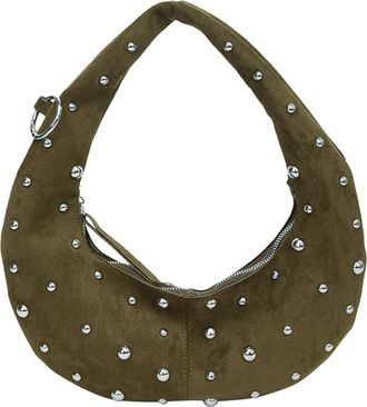Generic Faux Suede Womens Shoulder Bag with Rivets Y2K Punk Shoulder Bag Dumpling Bag for Everyday Life and Travel