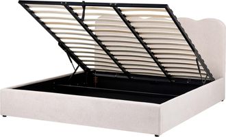Beliani Cama Con Somier De Tela 180 X 200 Cm Con Cabecero Espacio Almacenaje Elevable Beige Claro Nanterre