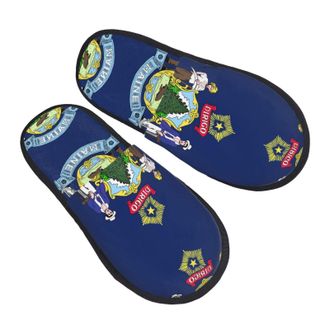 Generic Camping Slippers Maine State Flag Fuzzy Slippers Non Slip Slipper Plush Lined House Shoes For Bedroom Travel Indoor L