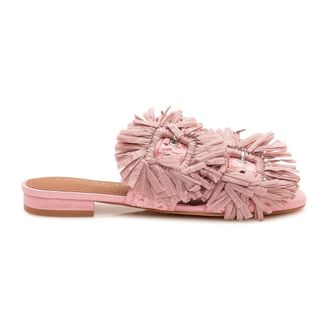Kurt Geiger Sliders, female, Pink, Size: 10 US Raffia Buckle Flat Sandal