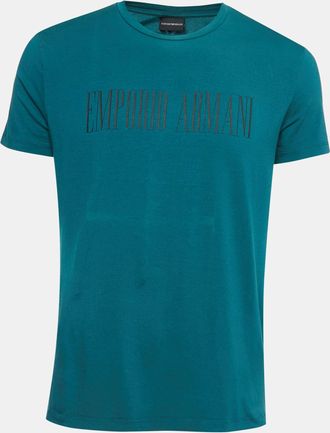 Emporio Armani Dark Green Logo Print Cotton Half Sleeve T-Shirt