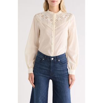 Frame Denim The Crochet Inset Button-Up Shirt in Abstract at Nordstrom Rack, Size X-Small