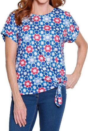 Multiples Printed Slub Knit Top With Tie Waist In Star Multi