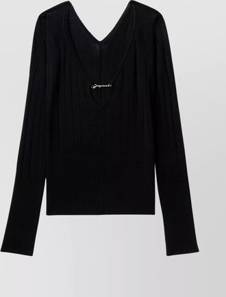Jacquemus ribbed knit v-neck top with metal embellishment