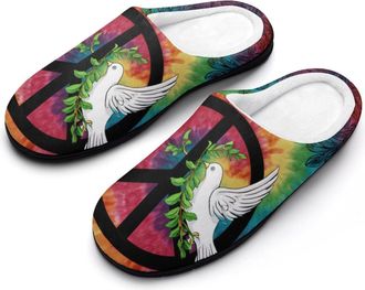Generic Tie Dye Peace Sign Rainbow Womens Slippers Winter Warm House Shoes Indoor Outdoor Hotel Slipper