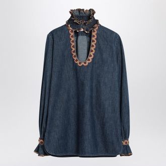 Valentino Blue Denimbluse mit gestickten Kanten