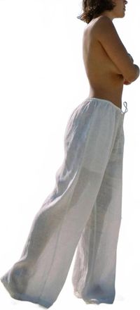 Aila Blue Tyla Linen Thin Drawstring Pant In Crisp White