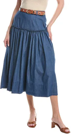 CeCe by Cynthia Steffe Cece Belted Denim Midi Circle Skirt