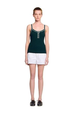 Sandro Two-tone knit vest top in Bottle Green at Nordstrom, Size X-Large