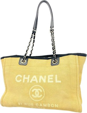 Chanel Beige Black Canvas Tote Bag (Pre-Owned)