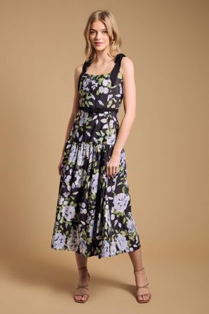 Oasis Womens Petite Bow Detail Dropped Waist Midi Dress - Black - Size 18 UK