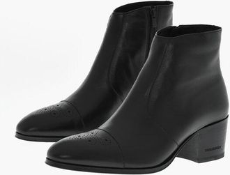Dsquared2 Leather Boots VINTAGE With Brogue Details 6 cm Heel size 44