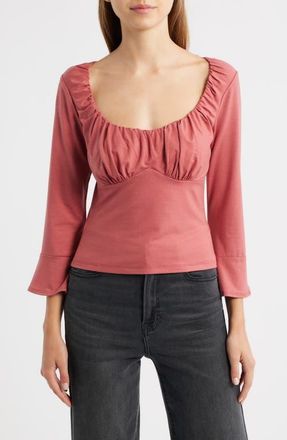 Reformation Effie Ruched Detail Long Sleeve Knit Top in Rosewood at Nordstrom, Size X-Small