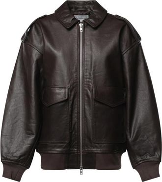 Frankie Shop Viper Leren Jas - Dames - Leren en Su&egrave;de Jassen - Bruin - S - Leer - Jassen