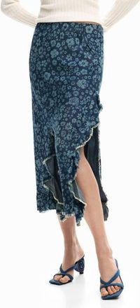 Desigual Floral Print Midi Skirt in Medium Blue at Nordstrom, Size X-Small