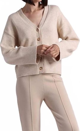 Minnie Rose Luxe Cotton Blend V Neck Cardigan In Wheat
