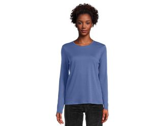 L.L.Bean Pima Crew Neck Long Sleeve Womens Clothing Deep Blue : XS, Cotton