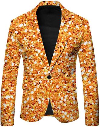 Generic Christmas Blazers for Men UK Sequin Design Disco Suit Jacket Slim Fit Long Sleeve Lapel One Button Suit Tuxedo Jacket Novelty Blazer for Xmas Hallowee