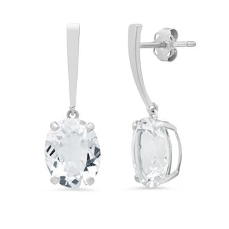 MAX + STONE 14k Yellow or White Gold 10x8mm Oval Cut Gemstone Drop Dangle Earrings