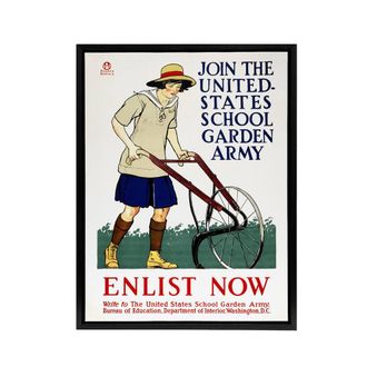 Artery8 United States School Garden Army Framed Canvas Wall Art Print E Penfield in White | Size: W24 x H32