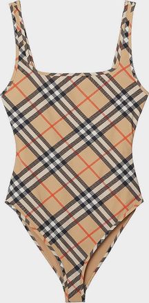 Burberry Sabina Check V-Back One-Piece Swimsuit