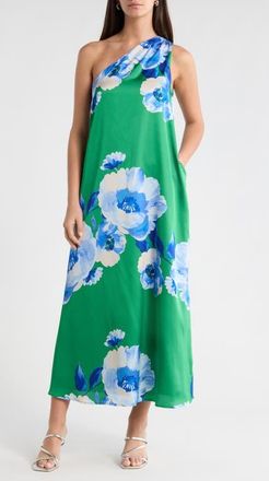 Sugarlips Glena Floral One-Shoulder Maxi Dress in Green-Blues at Nordstrom, Size X-Small