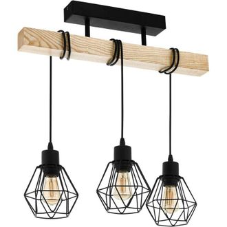 OEM L&aacute;mpara Colgante, Ara&ntilde;a De 3 Luces, Pantallas Colgantes De Dise&ntilde;o Vintage E Industrial, Iluminaci&oacute;n Retro En Acero Negro Y Madera, Casquillo E27