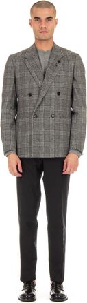 Lardini Double-Breasted Check Wool-Cashmere Jacket