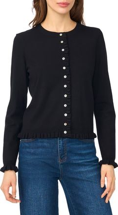CeCe by Cynthia Steffe Ruffle Trim Cardigan in Rich Black at Nordstrom, Size X-Large
