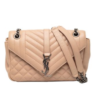 Saint Laurent Pre-owned Womens Medium Sheepskin Triquilt Monogram College Bag - Peach Leather - One Size