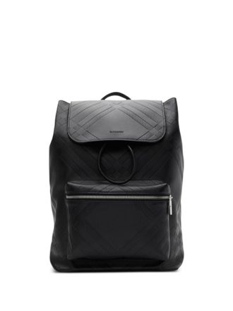 Burberry embossed-check backpack - men - Calf Leather/Polyester/Linen/Flax/Cotton - One Size - Black