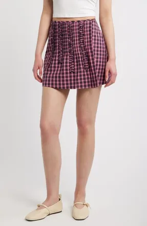Damson Madder Glinda Checked Ruffled Miniskirt in Magenta at Nordstrom, Size 12