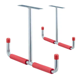 Relaxdays Relaxdays - Pack 12 Ganchos De Techo Para Garaje, Forma De T, Hasta 25 Kg, Acero Con Acolchado, 30x42 Cm, Plateado Y Rojo