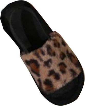 Generic Womens Slippers Fashion Winter Indoor Outdoor Cozy Faux Leopard Print Shoes With Elastic Band For Warm Comfort Home Use Ladies Cozy Slippers(Coffee, 9