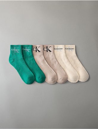 Calvin Klein Mens Athletic Terry Quarter 6-Pack Socks - Green