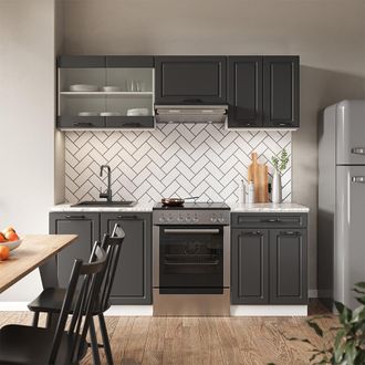 Vicco Mueble De Cocina R-line, Antracita Casa De Campo/blanco, 200 Cm Sin Encimera