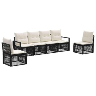 vidaXL Conjunto De Sof&aacute;s De Jard&iacute;n 6 Uds. 6 Plaza Negro Vidaxl