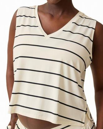 Kindred Bravely Aria Cropped V-Neck Tank in White Black Stripe at Nordstrom, Size X-Large