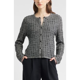 Nordstrom Textured Wool & Cashmere Cardigan in Black- Ivory Texture at Nordstrom, Size Xx-Small