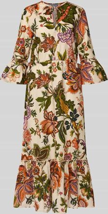 White Label Midikleid aus Leinen-Baumwoll-Mix im Allover-Look in Sand, Gr&ouml;&szlig;e 34