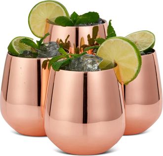 Oak & Steel 4-er Set bruchsichere Tumbler-Gläser inkl. 4 Strohhalme Steel Roségold Glossy aus Edelstahl, 350 ml