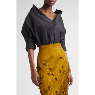 Michael Kors Silk Blend Cutaway Button-Up Shirt in Black at Nordstrom, Size Large