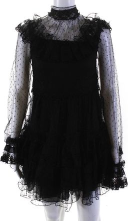Dice Kayek Womens Ruffled Lace Tiered Tulle Mini Dress Black