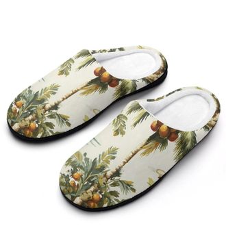 Generic Tropical Island Palms Trees Slippers Men Winter Warm Cotton Anti-Slip Indoor Slip-Ons House Shoes