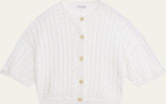 Brunello Cucinelli Linen Pailette Charming Cable-Knit Cardigan