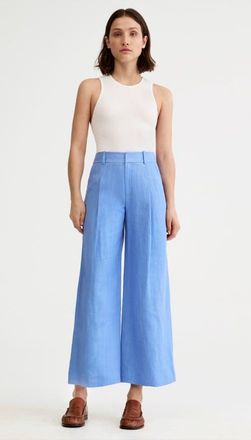 Smythe Linen Cropped Pleated Trouser in Periwinkle Linen at Nordstrom, Size 10