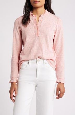 Wit & Wisdom Ruffle Pointelle Sweater in Heather Light Guava at Nordstrom Rack, Size Medium