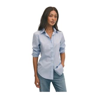 Brooks Brothers Klassiek gesneden gestreept Supima katoenen overhemd - Dames - Overhemden - Blauw - XL - Katoen - Overhemden