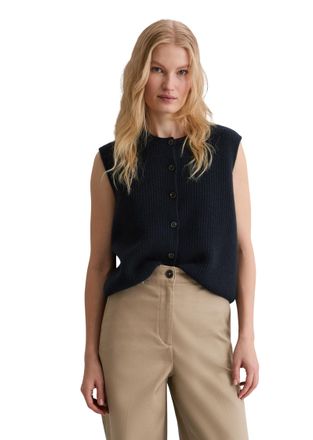 Marc O'Polo Strickweste MARC OPOLO, Damen, Gr. XL, deep night blau, Strick, Obermaterial: 73% Schurwolle, 18% Polyamid, 9% sonstige Fasern, slim fit normal, Rundh
